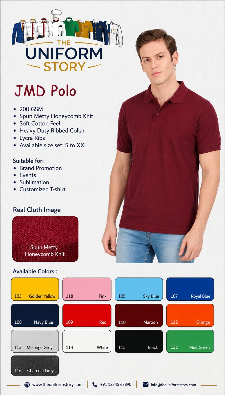 JMD Polo fabric spec sheet