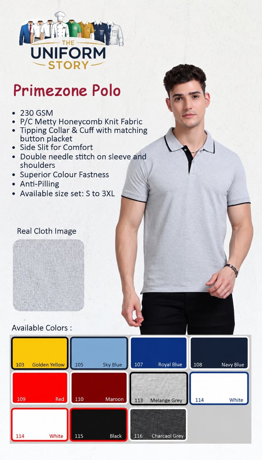 Primezone Polo fabric spec sheet
